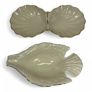 Lenox Dove Collection 24K Gold Trim Bermuda Server & Open Candy Dish Set